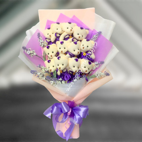 Teddy Bear Bouquet 4-Teddy & Lavender