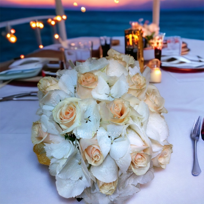 Roses & White Hydrangea-Bridal Bouquet B19
