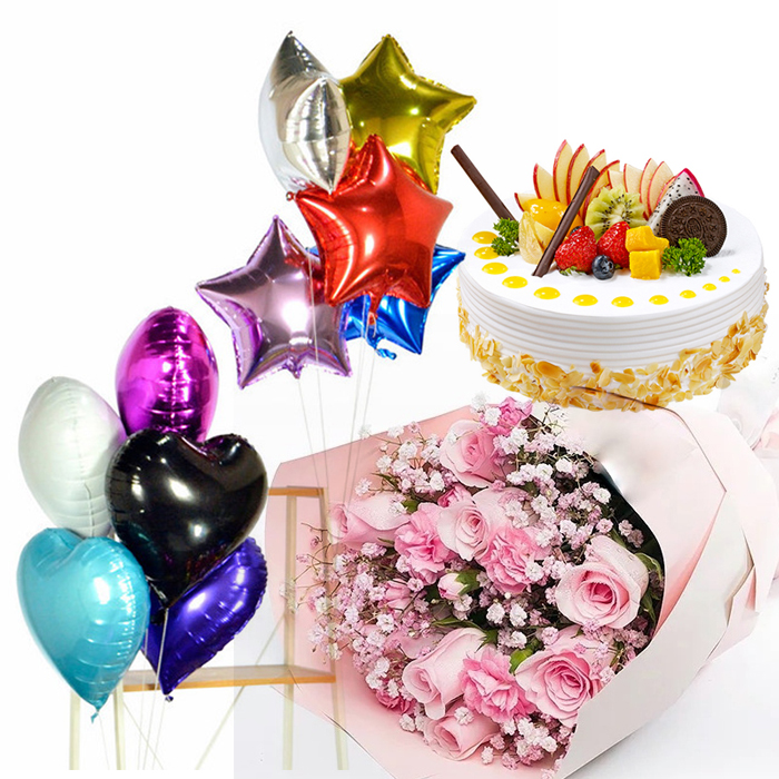 Cake, Balloon & Flowers