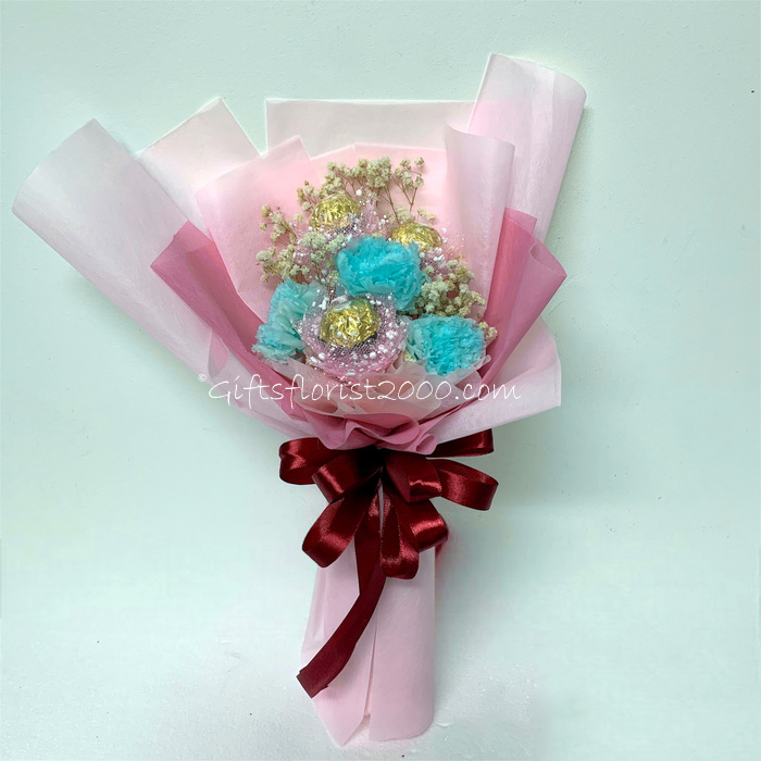 Carnation Flowers & Ferrero Rocher-Chocolate Bouquet 5