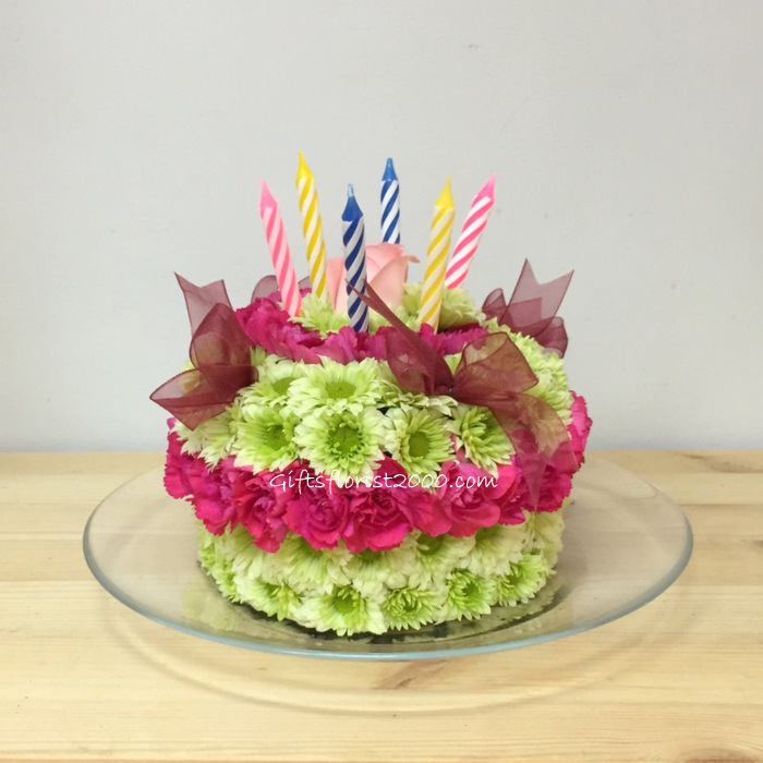 Pink & Green-Flowers Cake 3