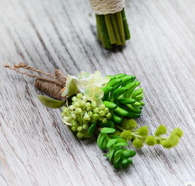Natural Succulent-Silk Flowers Green Corsage 1