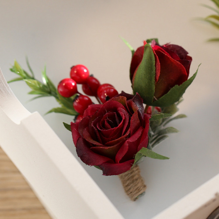 Red Roses & Berries-Silk Flowers Corsage 6