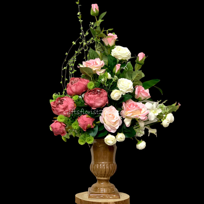 Classic Pink & White-Silk Flowers Arrangement 19