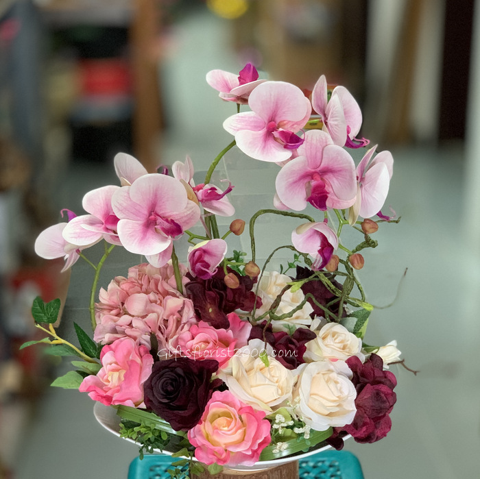Champagne Roses & Orchid-Silk Flowers Arrangement 49