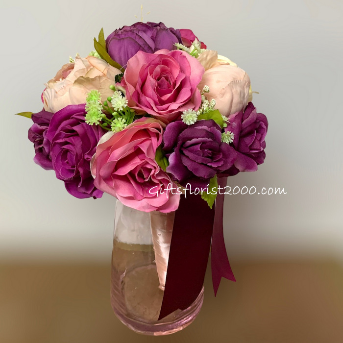 Dark Pink-Silk Flowers Bouquet Peony 3