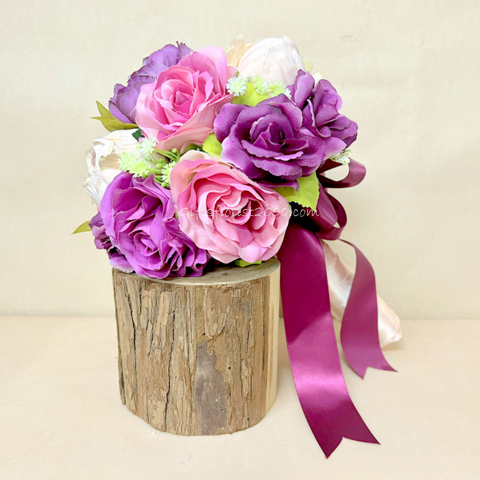 Pink and Purple Silk Flowers Bouquet-Peony 3