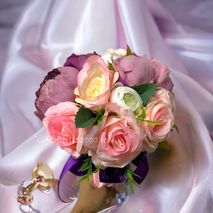 Pink Theme Silk Flowers Bouquet-Peony 4