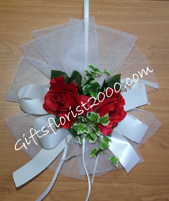 Pink Roses PearlSilk Flowers Pew Bows 2 SGD 2800