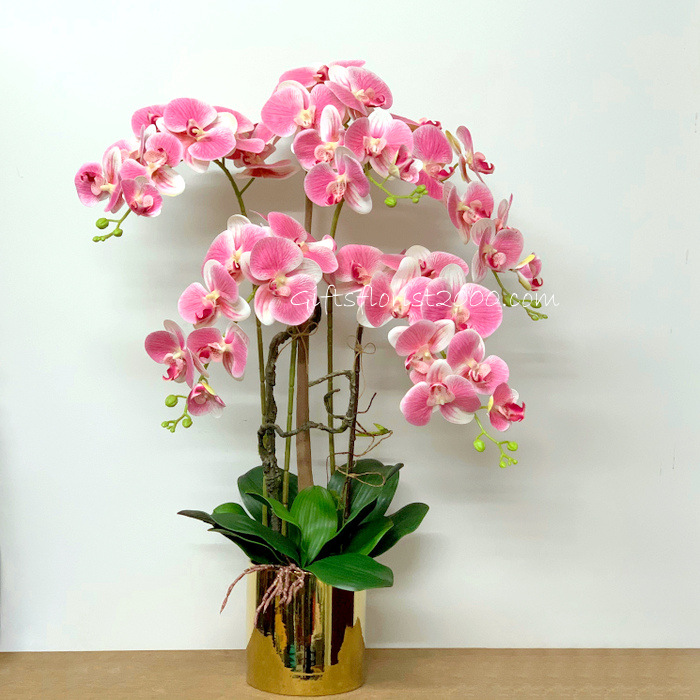 Butterfly Orchid Gold Vase-Silk Orchid Arrangement 16