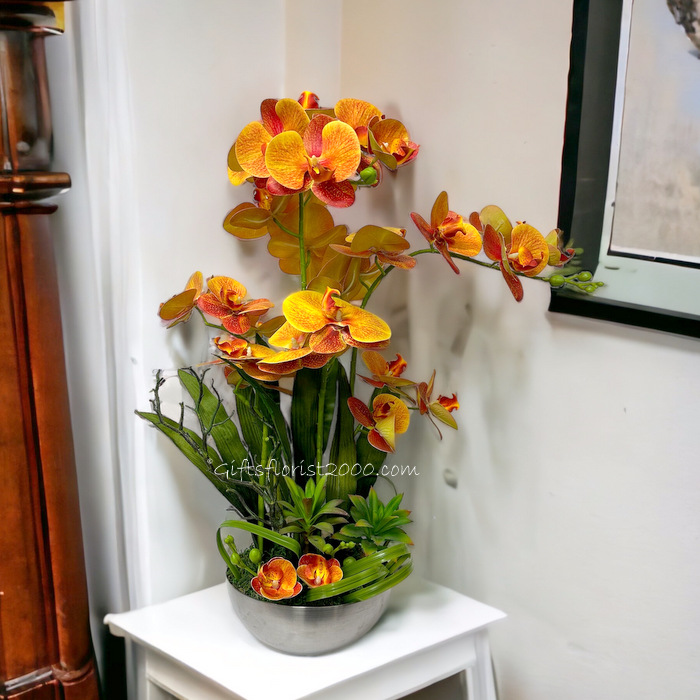 Bright Yellow-Silk Orchid Arrangement 18