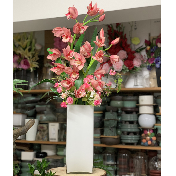 Pink Cymbidium Orchid-Silk Orchid Arrangement 20