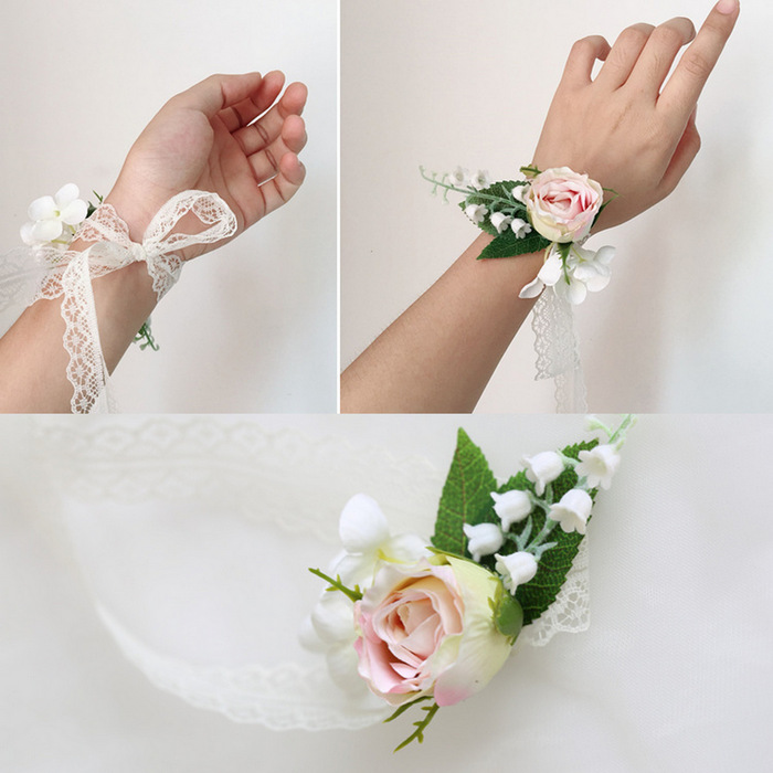 Silk Flowers Wristlet 6-Roses & Buds