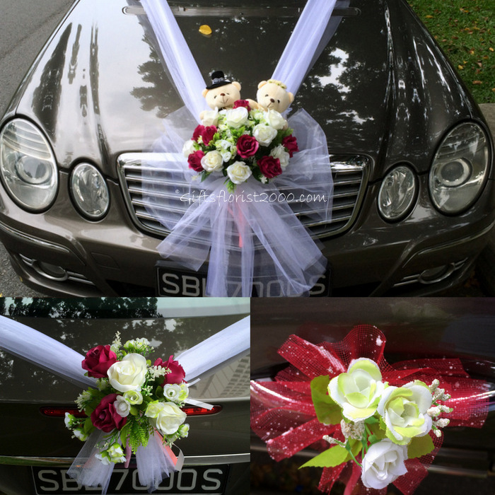 Bridal Car Decoration 11-Silk Roses & Wedding Bear
