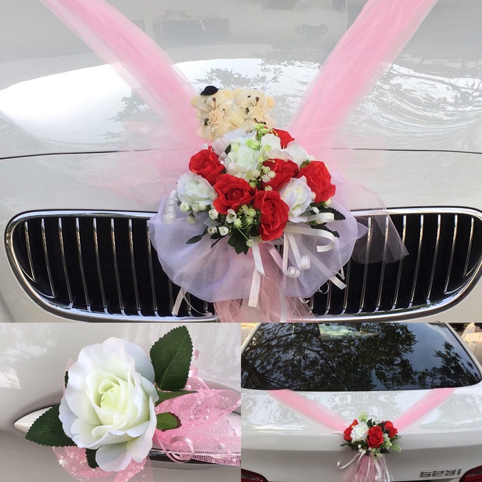 Bridal Car Decoration 21-Artificial Flowers Couple Bear