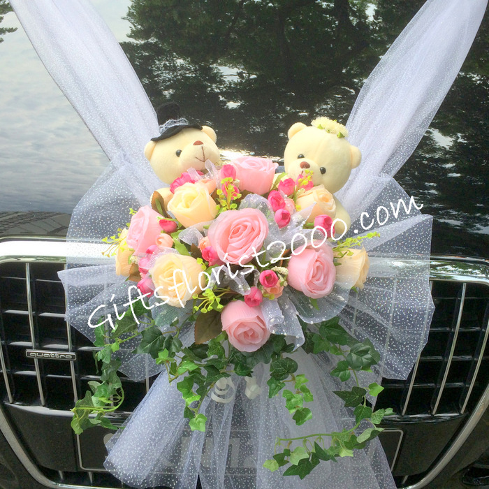 Bridal Car Decoration 24-Sweet Theme Silk Flowers & Bear