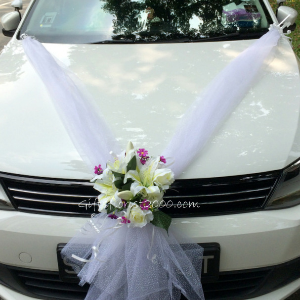 Bridal Car Decoration 28-Lily & Roses Silk Flowers 28