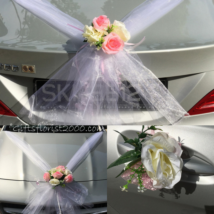 Bridal Car Decoration 7-Pink and White