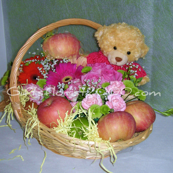 Apples & Teddy Bear Fruit Basket-FB8