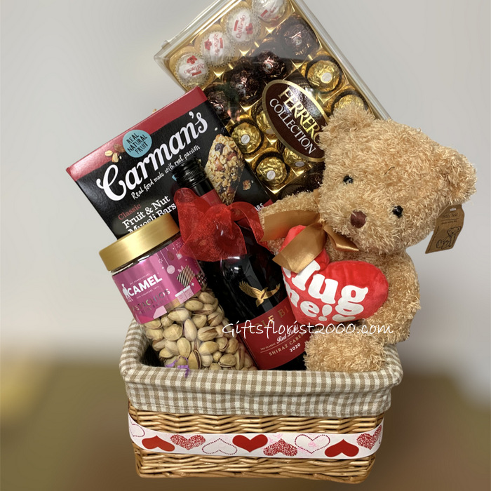 Bear, Chocolate & Wine Gift Basket-GB17