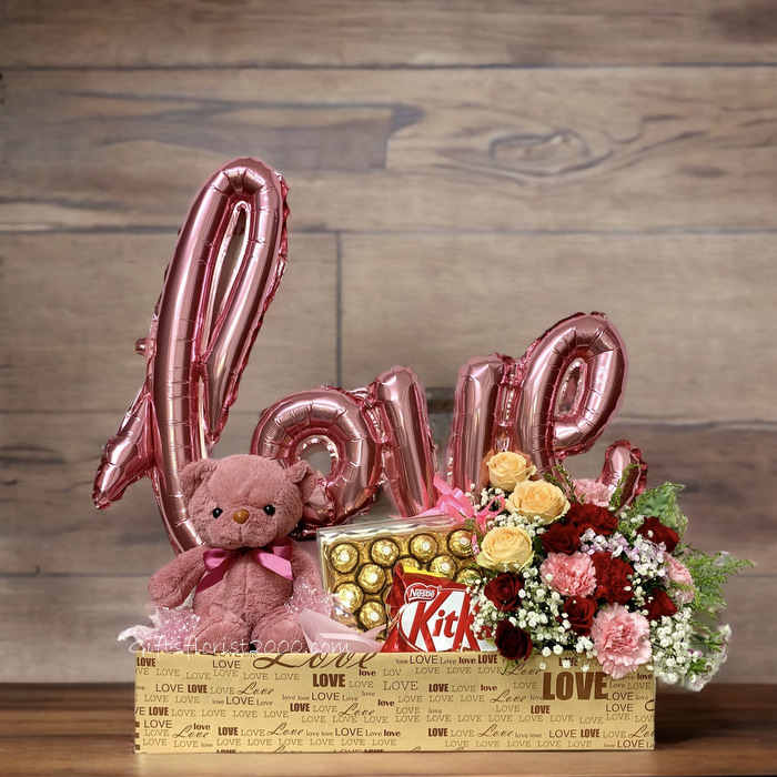 Chocolate, Teddy Bear & Flowers-GB5
