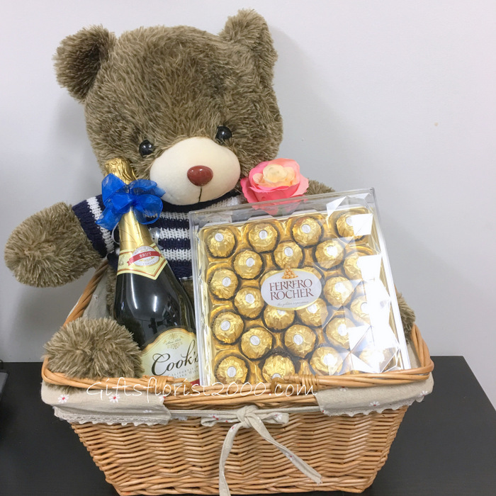 Champagne & Teddy Gift Basket-GB6