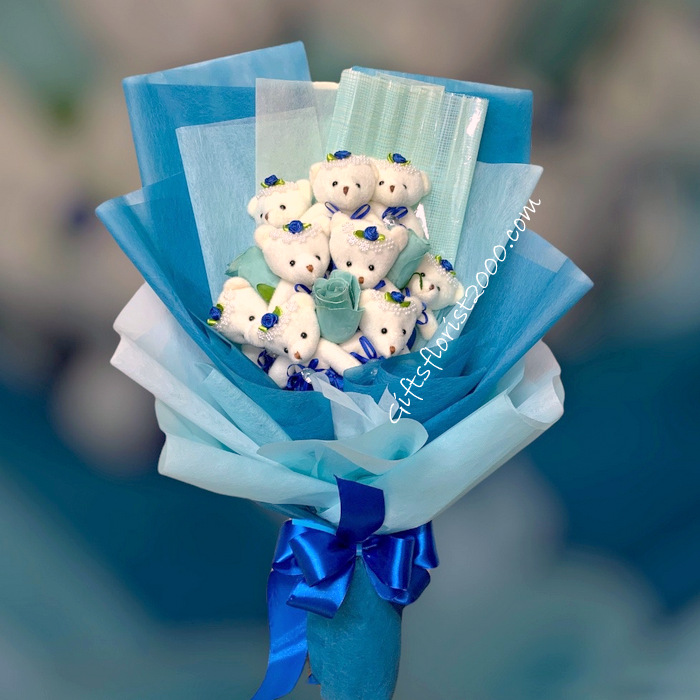 Teddy Bear Bouquet 10-Stunning Blue
