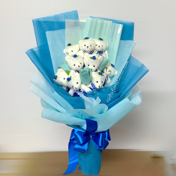 Teddy Bear Bouquet 10-Stunning Blue