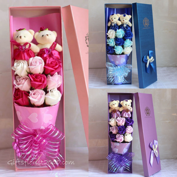 Teddy Bear Bouquet 12-Bear & Soap Flowers
