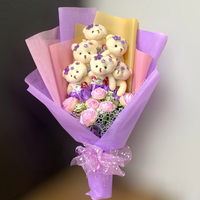 Teddy Bear Bouquet 4-Pink & Purple