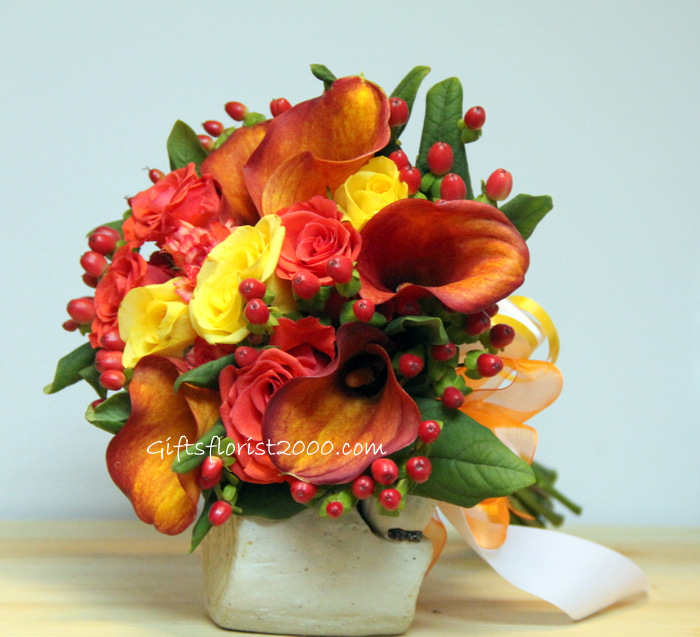 Orange Yellow Red -Bridal Bouquet B24