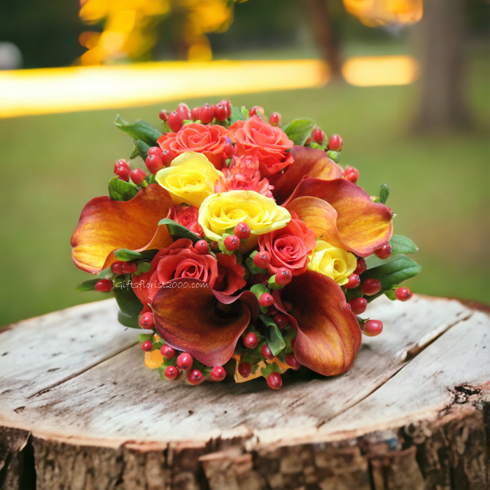 Orange Yellow Red -Bridal Bouquet B24