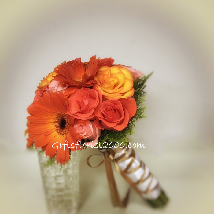 Eye-catching Orange Red-Bridal Bouquet B28