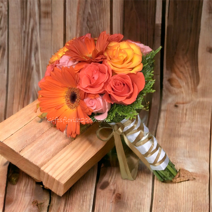 Eye-catching Orange Red-Bridal Bouquet B28