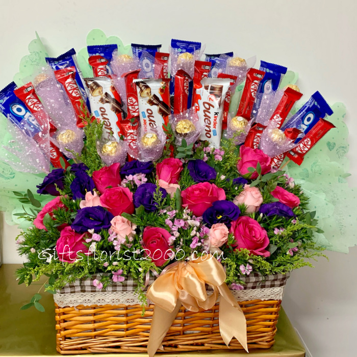 Fresh Flowers & Candy Basket-CB7