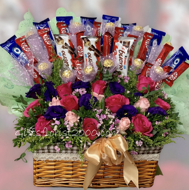 Fresh Flowers & Candy Basket-CB7