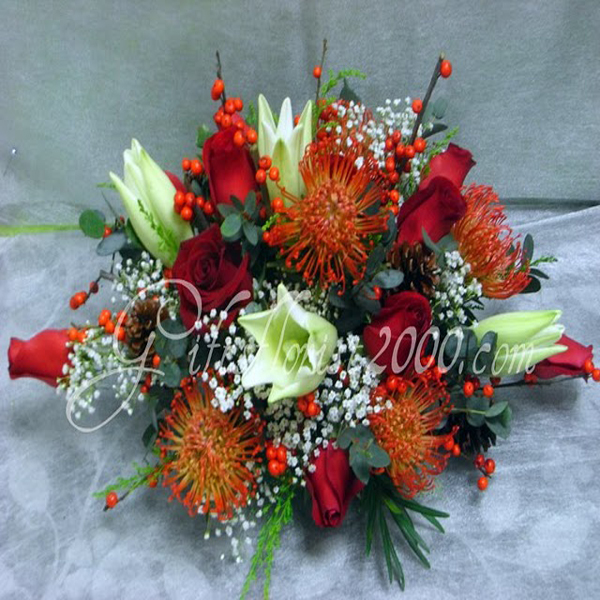 Christmas Centerpiece 5-Orange & Red Flowers