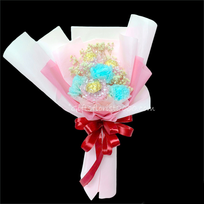 Carnation Flowers & Ferrero Rocher-Chocolate Bouquet 5