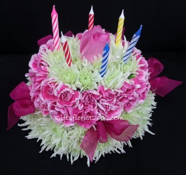 Pink & White Theme-Flowers Cake 1
