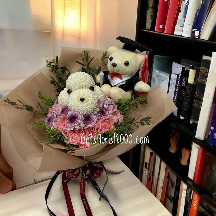 Graduation Bouquet Puppy Flowers