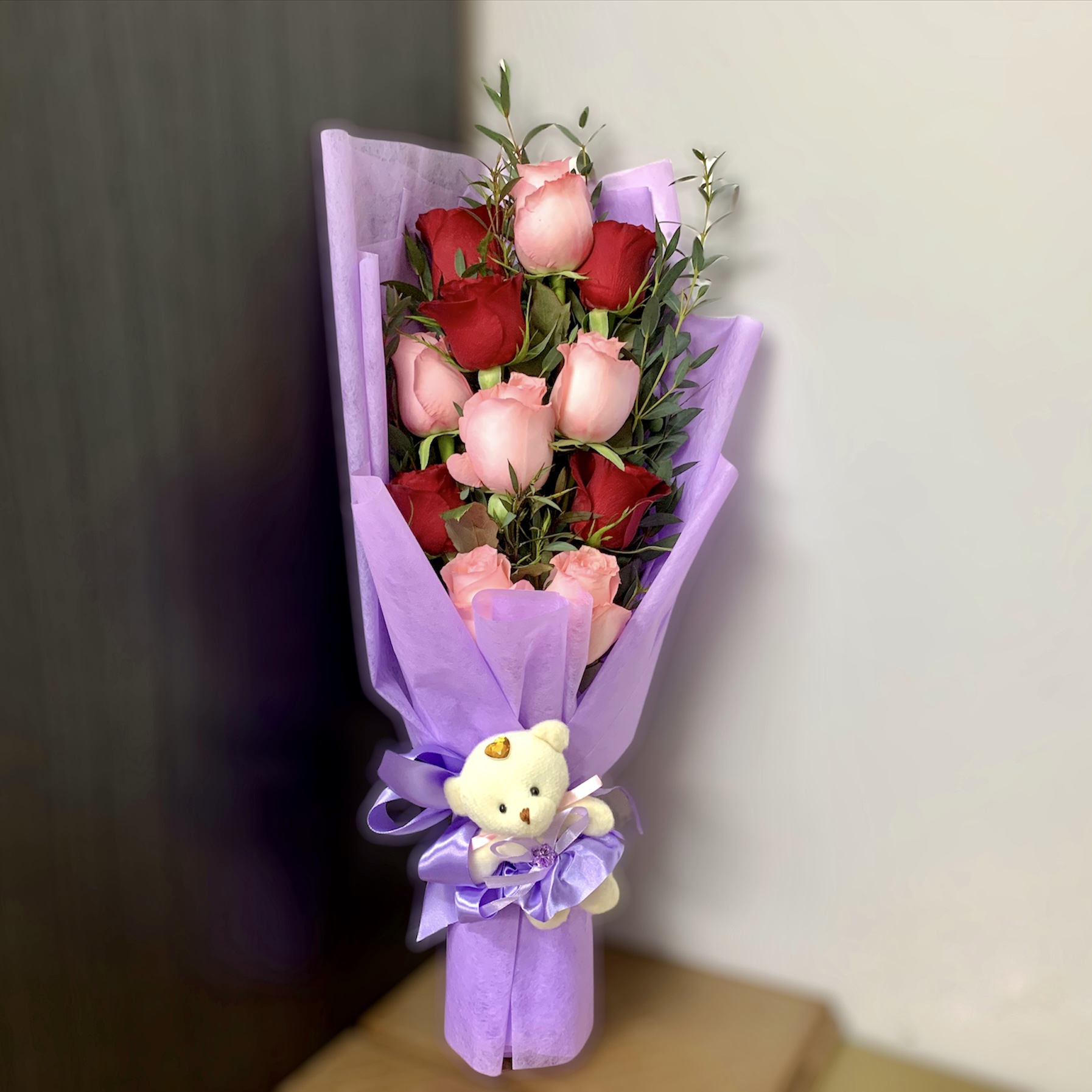 Pink & Red Roses In Box-RB9