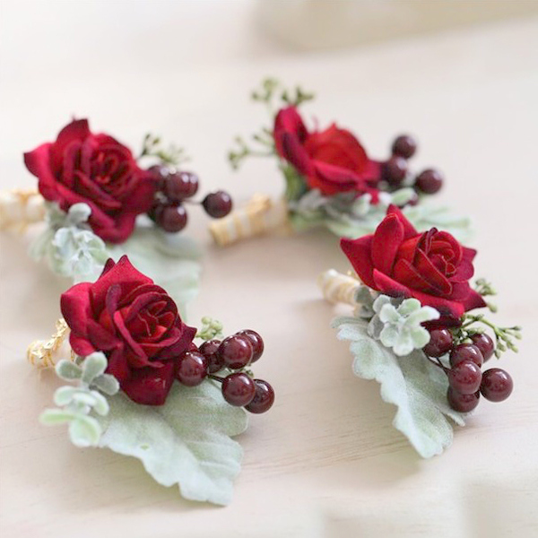 Red Roses & Berries-Silk Flowers Corsage 6