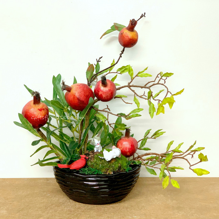 Pomegranate Artificial Plant-Silk Flowers Arrangement 12