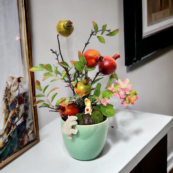 Pomegranate Artificial Plant-Silk Flowers Arrangement 12