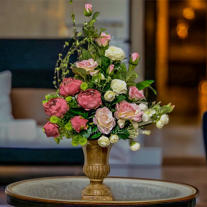 Classic Pink & White-Silk Flowers Arrangement 19