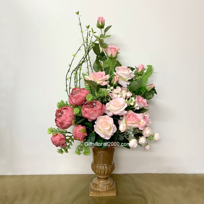 Classic Pink & White-Silk Flowers Arrangement 19