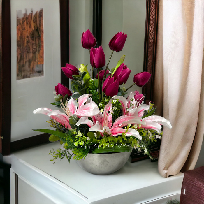Lily and Tulips-Silk Flowers Arrangement 35