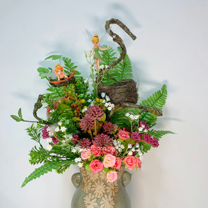 Charming & Sassy Tinker Bell-Silk Flowers Arrangement 37