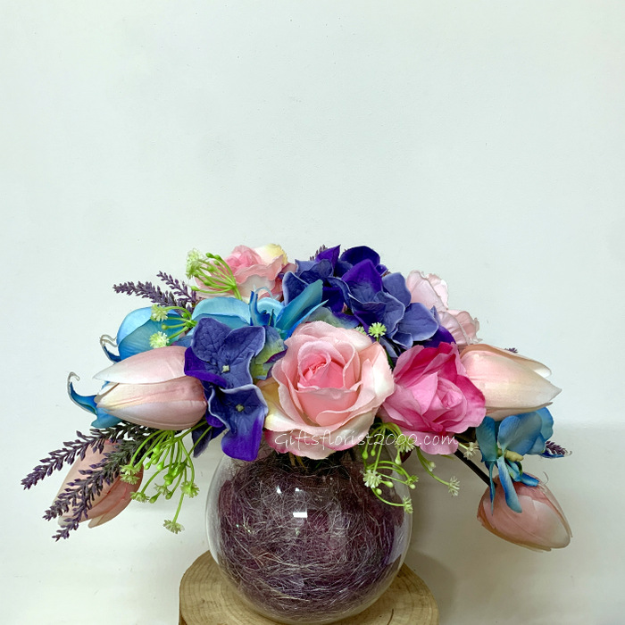 Pink Tulips & Roses-Silk Flowers Arrangement 61
