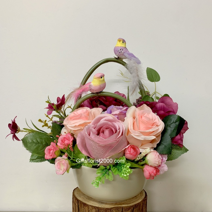 Birdss & Roses-Silk Fowers Arrangement 66